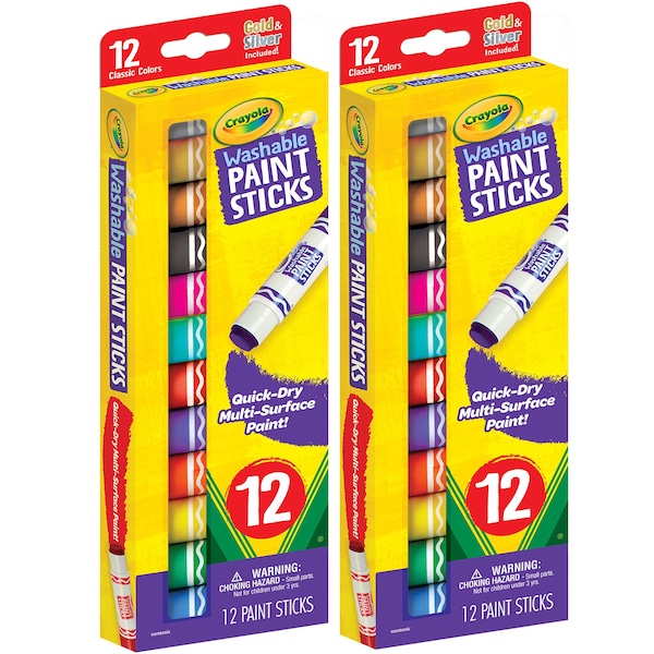 Washable Paint Sticks, 12 Colors, 24PK
